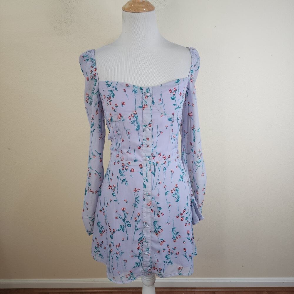 MISSGUIDED Women's Purple Floral Off Shoulder Long Sleeve Mini Dress Size 4